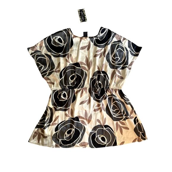 Vertigo Satin Floral V Neck Short Sleeve Sexy NEW Office Blouse Top Work Large - Picture 6 of 6